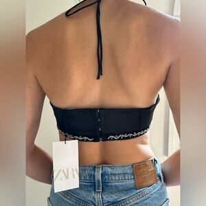 ZARA beaded halter cross top